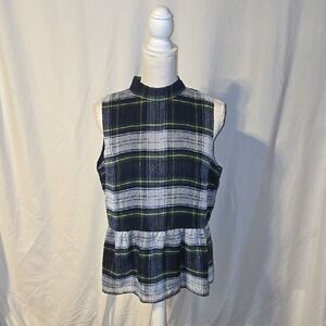 J. Crew Blue Sleeveless Peplum Top with Mandarin Collar